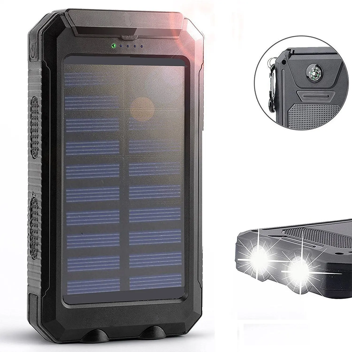 Solar Power Bank 10000mAh Dual USB External Waterproof Polymer Battery Pack with Compass Lighter Outdoor Emergency Charger Cell