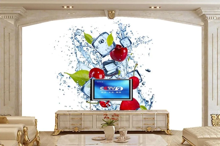 Custom 3D murals, Water Cherry Ice Spray Food wallpapers,living room sofa TV wall children bedroom wallpaper for walls 3 d