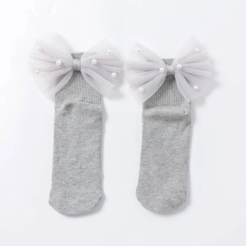 New Baby Girls Socks With Bows Toddlers Infants Cotton Ankle Socks Beading Baby Girls Princess Sock Cute Children Socks