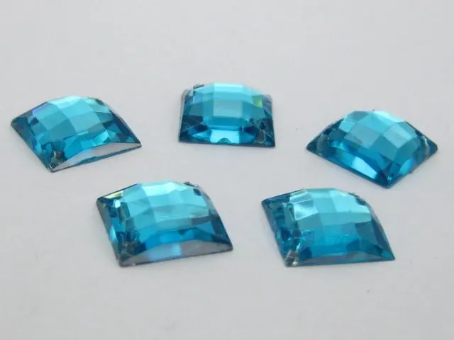 

100 Blue Flatback Acrylic Square Rhinestone Button 14mm Sew on bead