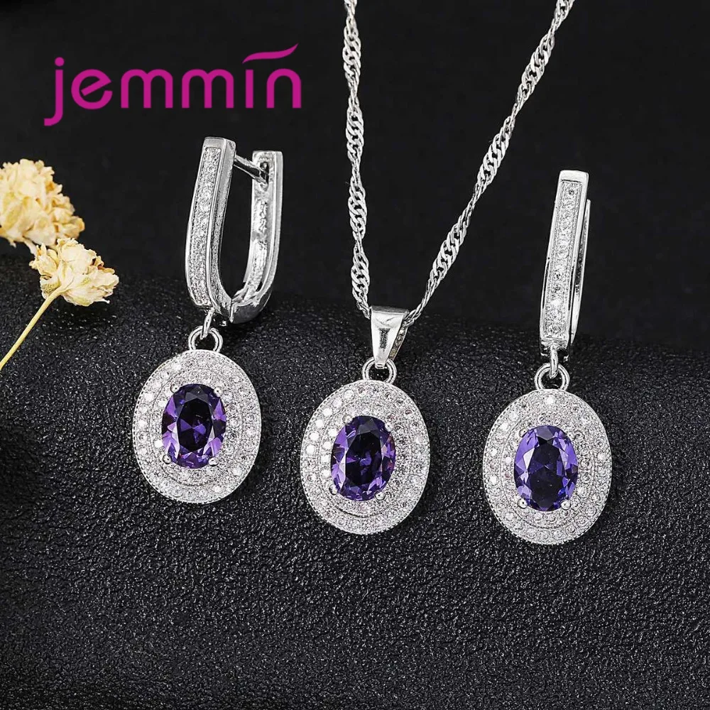 Set di gioielli con ametista abbagliante orecchini con collana ovale in cristallo multistrato per fidanzamento di nozze da donna colore in argento Sterling 925