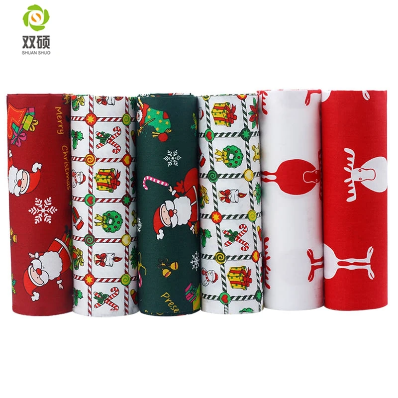 Shuanshuo Christmas Series,Printed Twill Cotton Fabric,Patchwork Cloth,DIY Sewing Quilting Material For Baby & Children 6pcs/lot