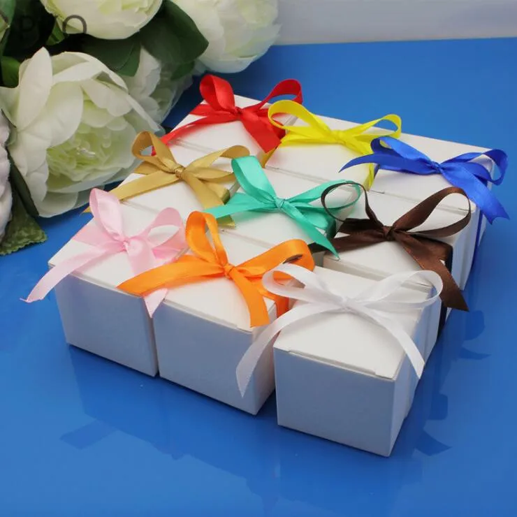 100pc 5*5*5cm Kraft paper white gift packaging box,kraft blank carton paper gift paper box with ribbon,Gift carton cardboard box