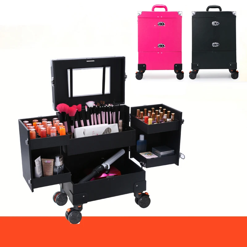 girls Beauty Tattoo Salons Trolley Suitcase,Women large capacity Trolley Cosmetic case Rolling Luggage bag,Nails Makeup Toolbox