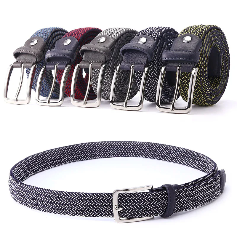 Mixed Color Elastic Belt Men Woven Elastic Stretch Belt Braided Knitted Stretch Belt With Covered Buckle1-3/8\