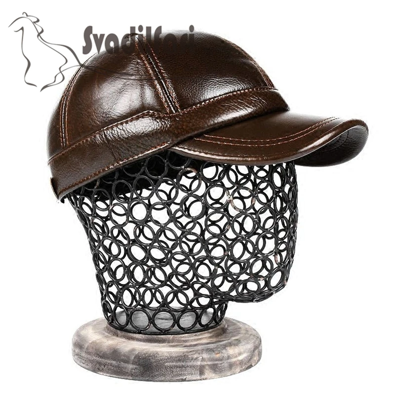 Svadilfari 2018 New Autumn Winter Real Cowhide Hat Men Women Genuine Leather Baseball Outdoor Warm Cap Ear Protector Dad Mom