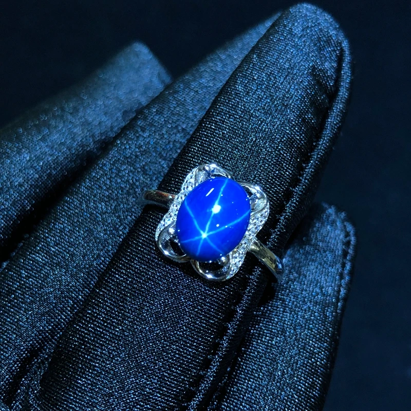 

Starlight Sapphire Ring, Classic 925 Pure Silver Star Line Beautiful Mail Packing