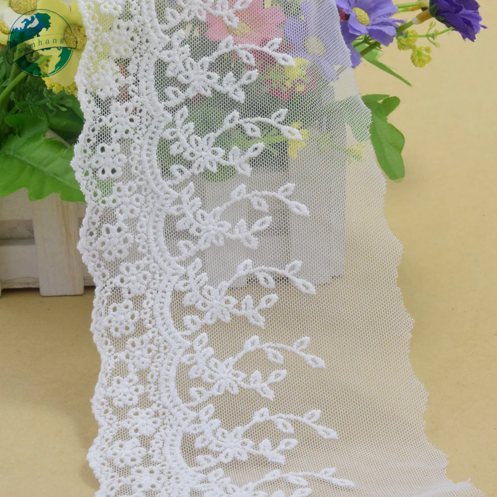 9cm White Cotton Embroidery Lace French Ribbon Fabric Guipure Diy Trims Warp Knitting Sewing Wedding Curtain Accessories#3093