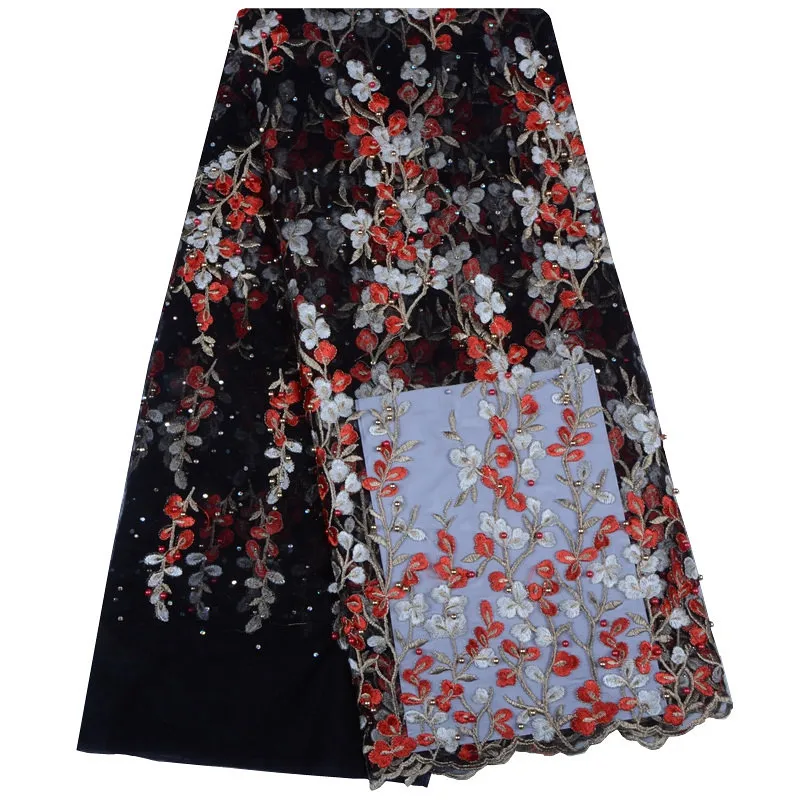 

High Quality Nigeria Wedding Lace Fabric Black Latest African Laces 2019 French Tulle Net Lace Fabric With Beads For Dress S1103