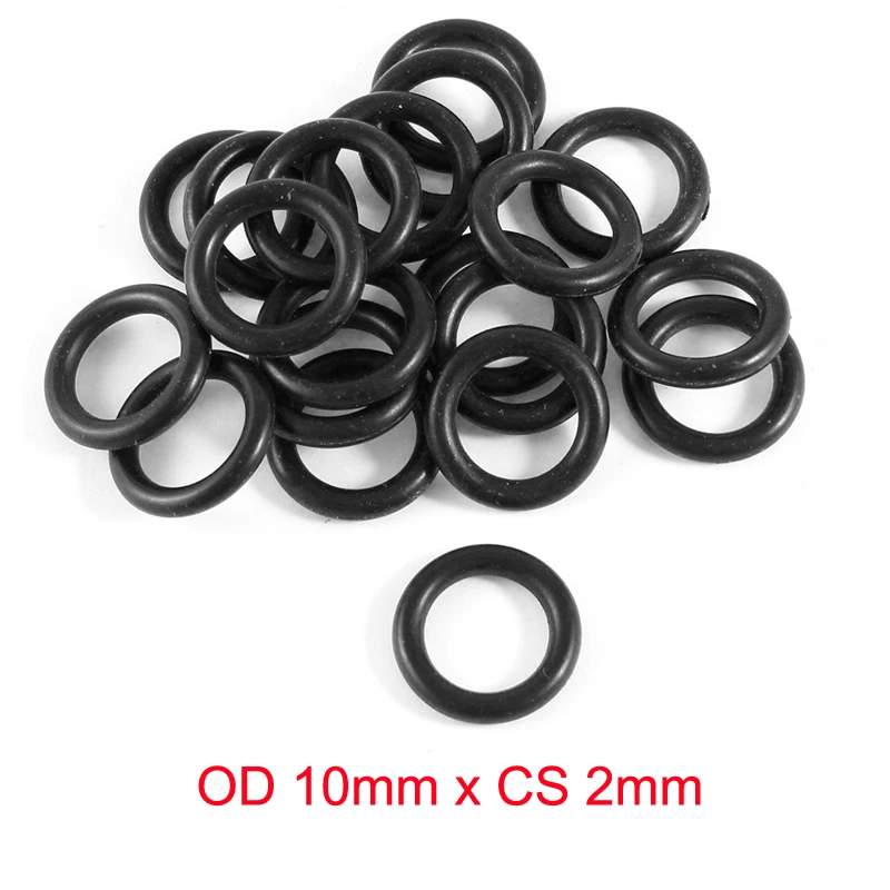 OD 10mm x CS 2mm Black NBR Flexible Rubber O Ring Seal Washer Gasket