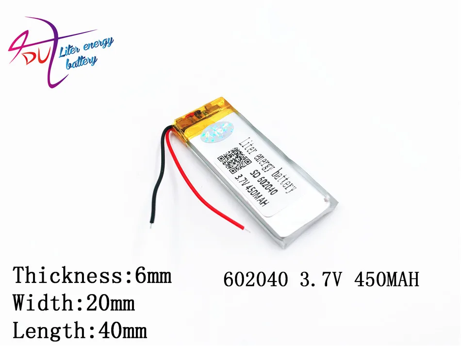 10 pcs 3.7V 450mAh 602040 Lithium Polymer Li-Po Rechargeable Battery For DIY Mp3 MP4 MP5 GPS pen camera