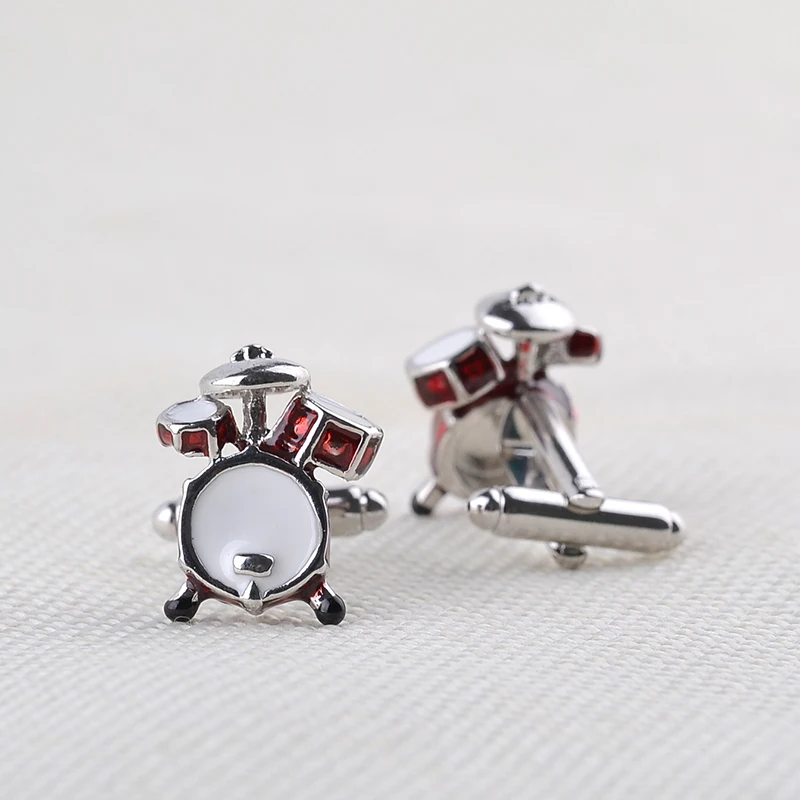 2 Pcs Drum Guitar Cufflinks Set Music Lover Design Red Enamel Cuff Links For Mens Shirt Jewelry Accessories