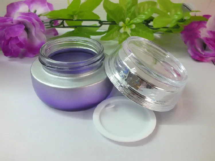 

100pcs 30G high-end cosmetics jar , 1 ounce purple glass empty Cream jar , 30 g purple glass cosmetic jar with silver cap