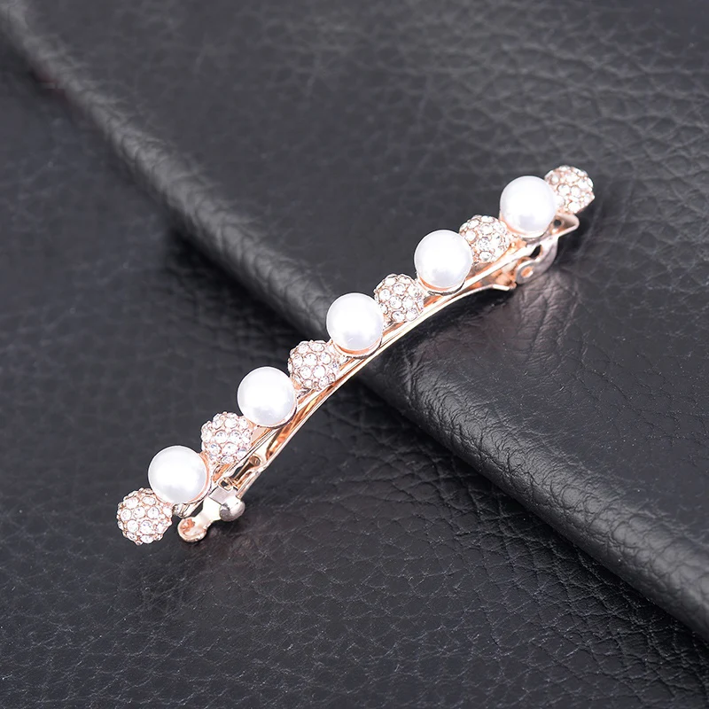 EASYA Women Girls Elegant Simulated Pearl Barrettes Hairpin New Fashion Alloy Rhinestone Crystal Hair Clips Accessories