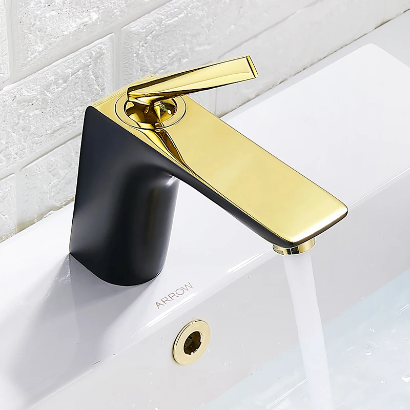 

Bathroom Basin Faucet Black and Gold Finish Brass Mixer solid copper Luxury North Europe style Tap Sink Taps Basin Faucet