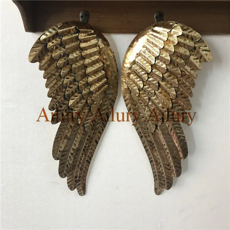 2Pcs.Unique Wrought Iron Made Old Angel Golden Wings Hanging,Wall Soft Decoration,Christmas Gift