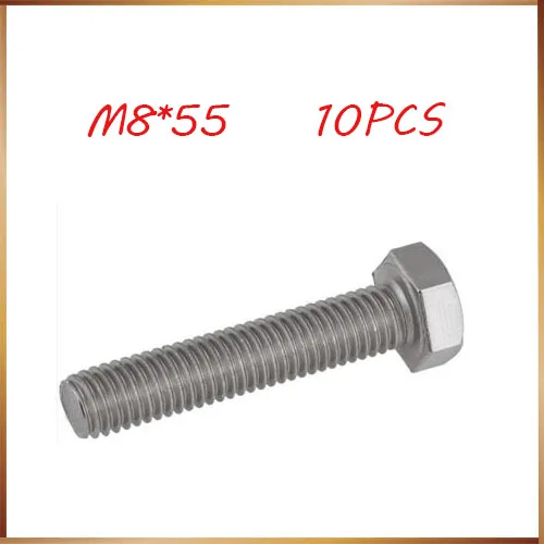 Free shipping10pcs/Lot DIN933\GB5783 M8x55 mm M8*55 304 Stainless Steel hex bolts Outside the hexagonal screw m8 bolts,m8 nails