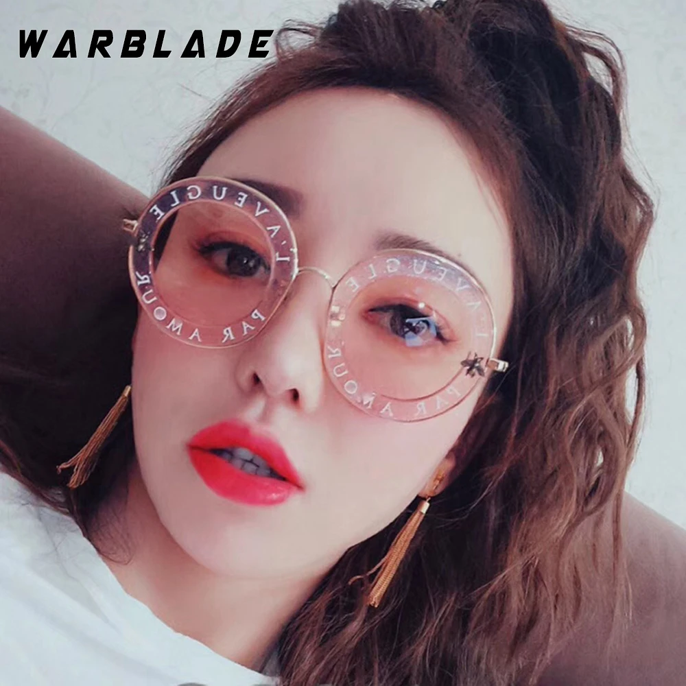 

WarBLade Brand Letters Round Sunglasses Women Fashion Bees decoration Sun Glasses Men 2020 New Hot Oculos Unisex Eyewear UV400