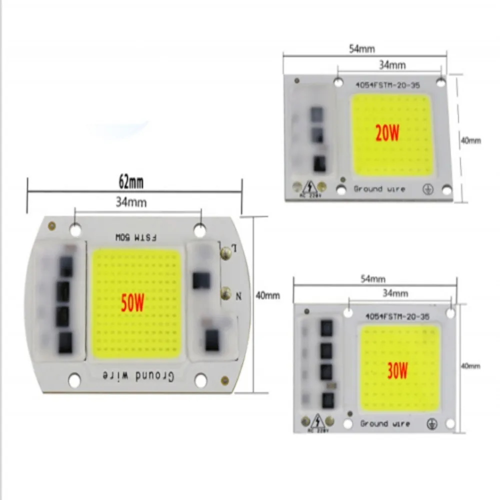 Integrated COB Chip 20W 30W 50W Smart IC Driver High Power Led Lamp Chip LED Spotlight DIY Flood Light Cold Neutral Warm White