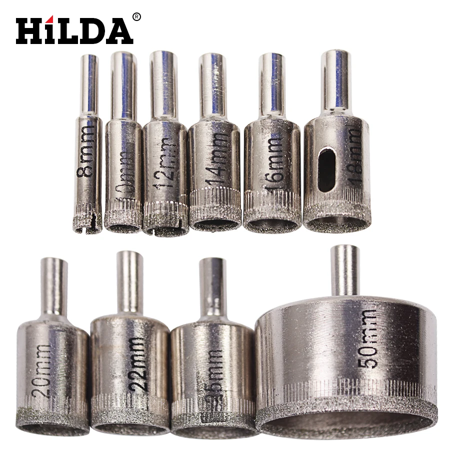 HILDA 10PCS/set 8-50mm Diamond Coated Core Hole Saw Drill Bits Tool Cutter For Tiles Marble Glass Granite Drilling Best Price