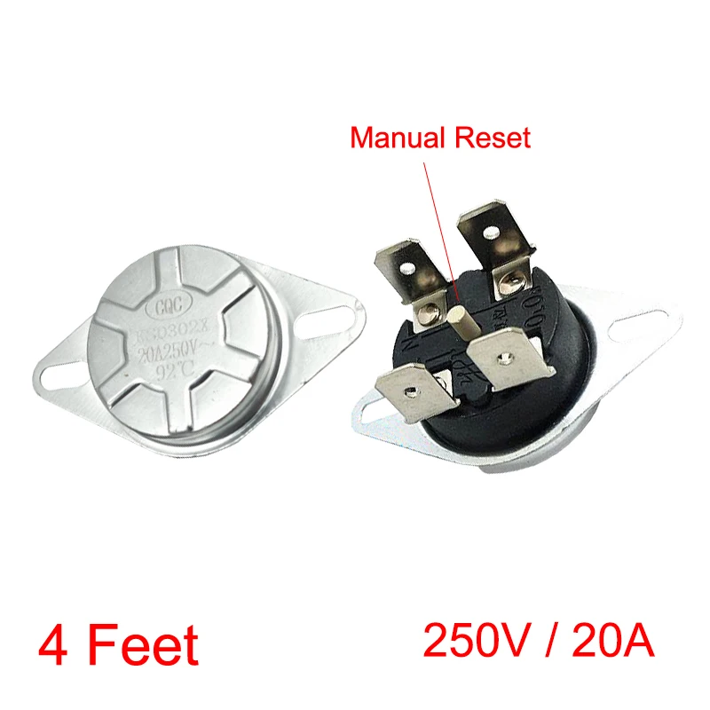 60 75 80 85 92 Degree 4 Feet Circular 4P KSD302X/T KSD306 250V 20A Head Manual Reset Bipolar Thermostat Temperature Switch