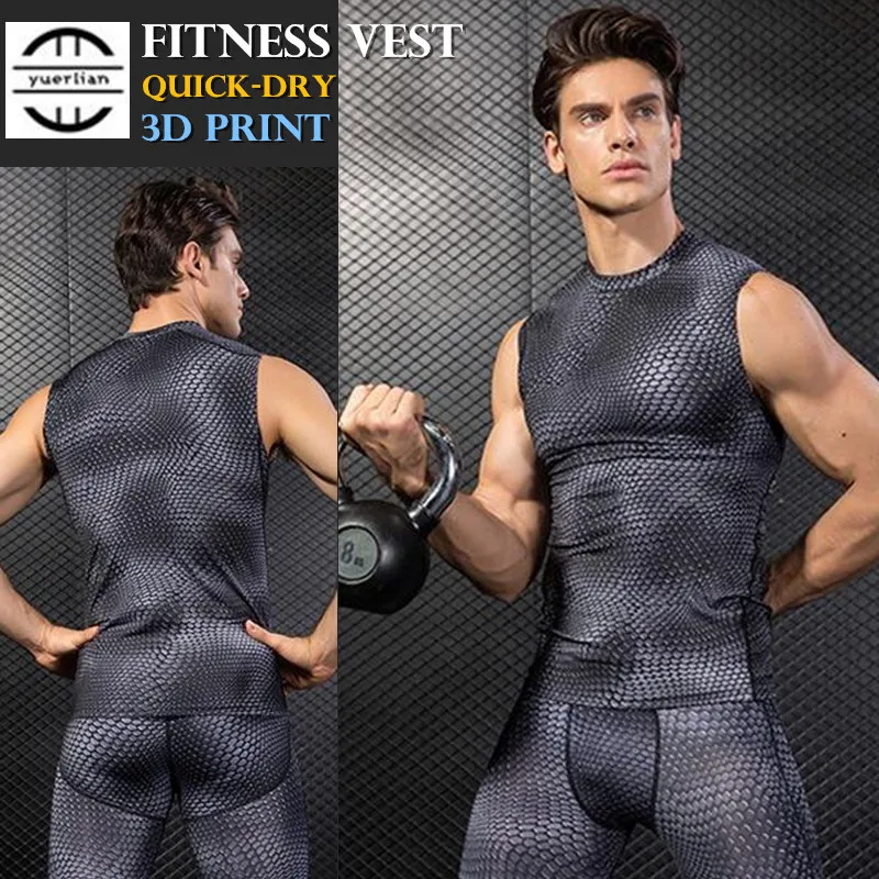 Men Pro Shaper Compression Underwear 3D Print Tight Snake Scale Running Vest,Elastic Quick-dry Sport Fitness Shoulder Tank Tops