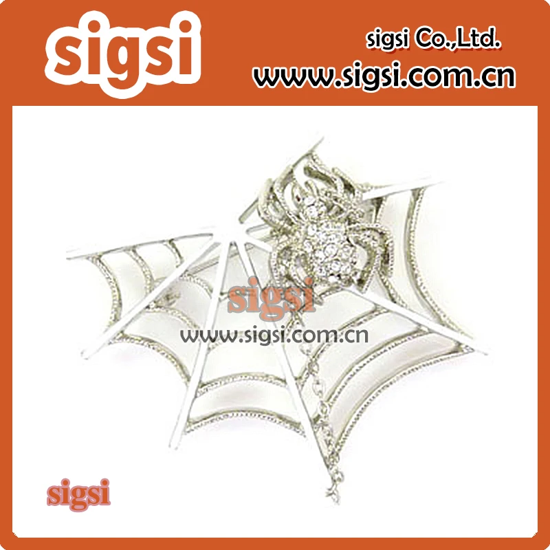 zinc alloy metal crystal acrylic clear rhinestone brooch with Spider web animal brooch pin