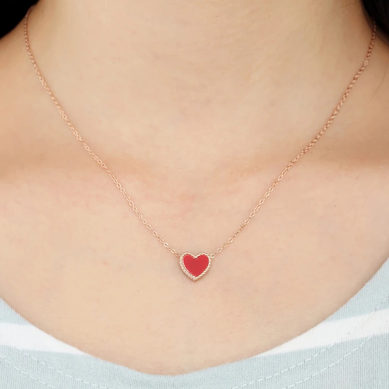 Classic Double Sided Design Exquisite Lace Heart Shell Necklace Pendant Stainless Steel Rose Gold Color Love Necklace For Women