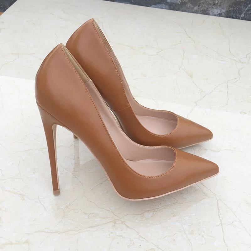 Donna tacchi alti scarpe da donna pompe 12 cm tacchi a spillo scarpe da donna scarpe da sposa in pelle PU marrone nudo nero YG001 ROVICIYA