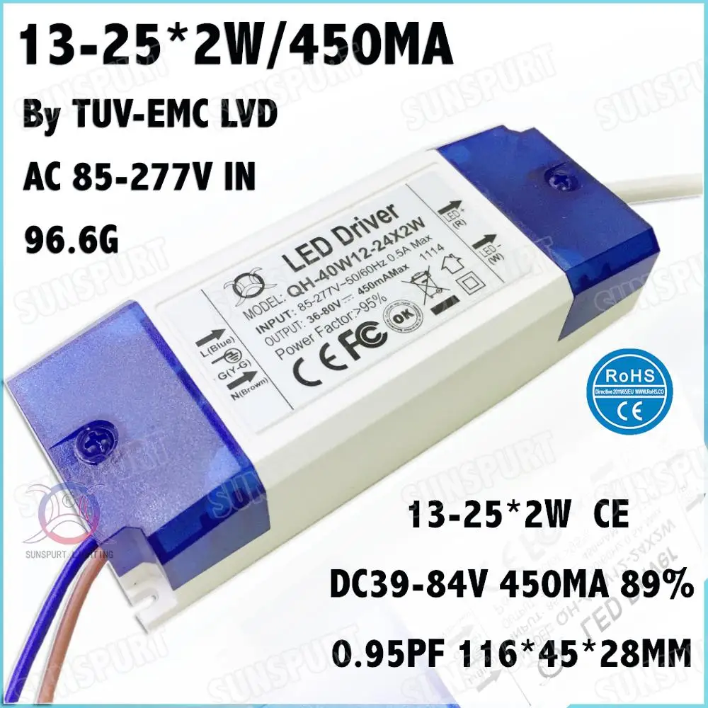 3 Pcs By TUV-CE Box 40W AC85-277V LED Driver 13-25x2W 450mA DC39-84V Constant Current LED Power For LED Spotlight Free Shipping