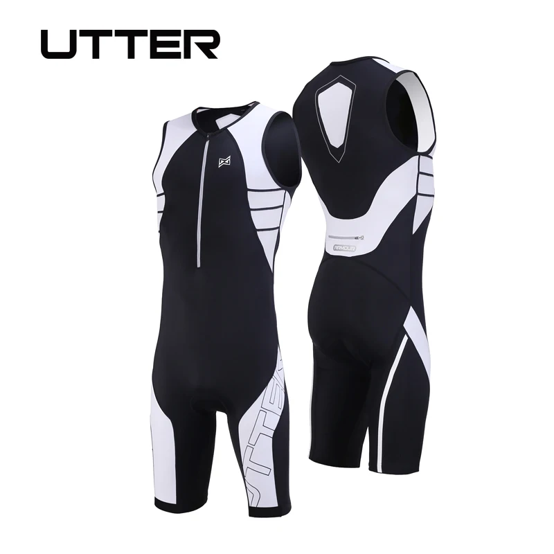 UTTER Armour A3 One Piece Black and White Cycling Jersey Sets Men Anti-UV Breathable Triathlon Suit Sleeveless Cycling Clothing