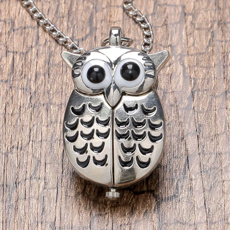 Montre de poche rétro en Bronze, pendentif à Quartz, Mini Vintage mignon hibou argenté, collier chaîne Unique, cadeau pour filles garçons enfants, nouvelle collection