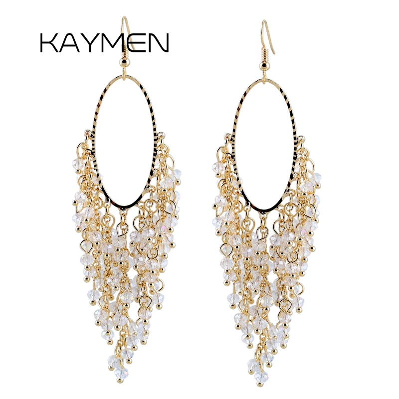 New Trendy Handmade Crystals Beaded Statement Earrings for Women Personalized Exaggerate Piercing Dangle Eardrop Ear-ring Earbob