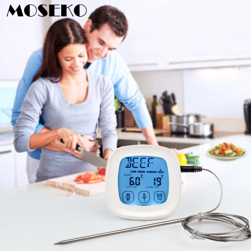 MOSEKO 2 Probes Digital Meat Thermometer,Touchscreen 2 in 1 Kitchen Timer, Instant Reading Oven Food Cooking Grill Thermometer