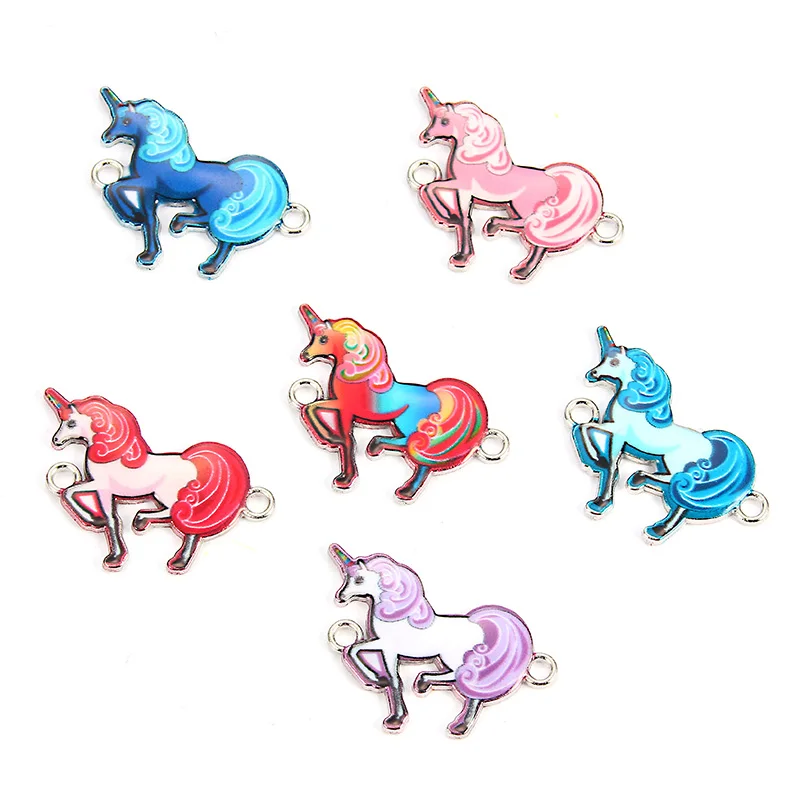 10pcs Mixed Unicorn Enamel Alloy Connectors Bracelets Horse Charms For DIY Necklace Accessories Fashion Jewelry Finding