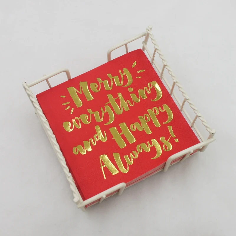 [RainLoong] 3-Plys Foil Gold Beverage Paper Napkin Merry Everything And Happy Always For Party Decoration 25*25cm