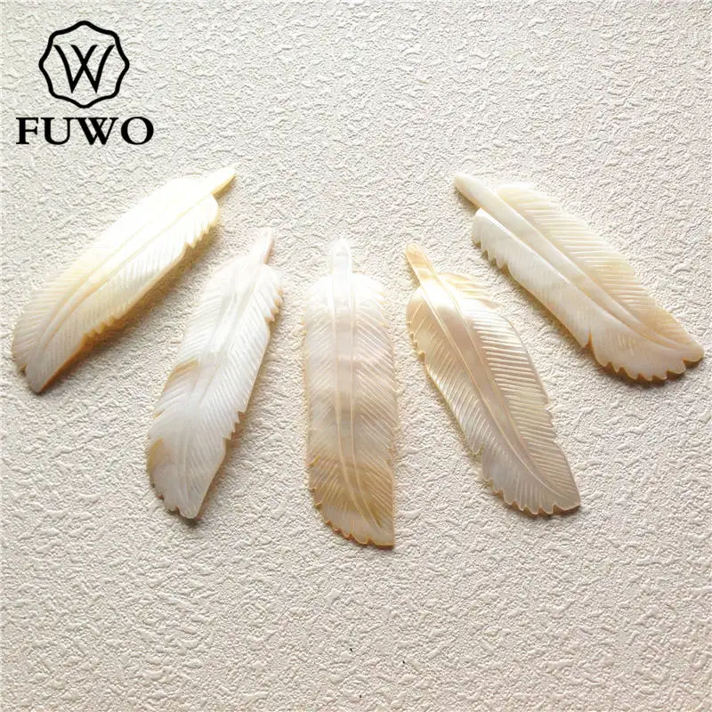 FUWO Hand Carved Feather Shell Pendant Natural Mother of Pearl Shell Charm Fashion Jewelry making Supplies Wholesale S004 3inch