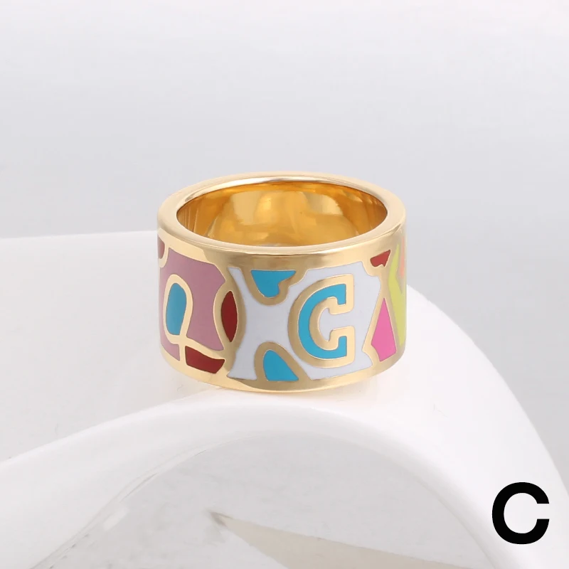 Arrival Stainless Steel  for Women Fashion Pretty Charm Big Enamel  Ring 1.3cm Letter Style