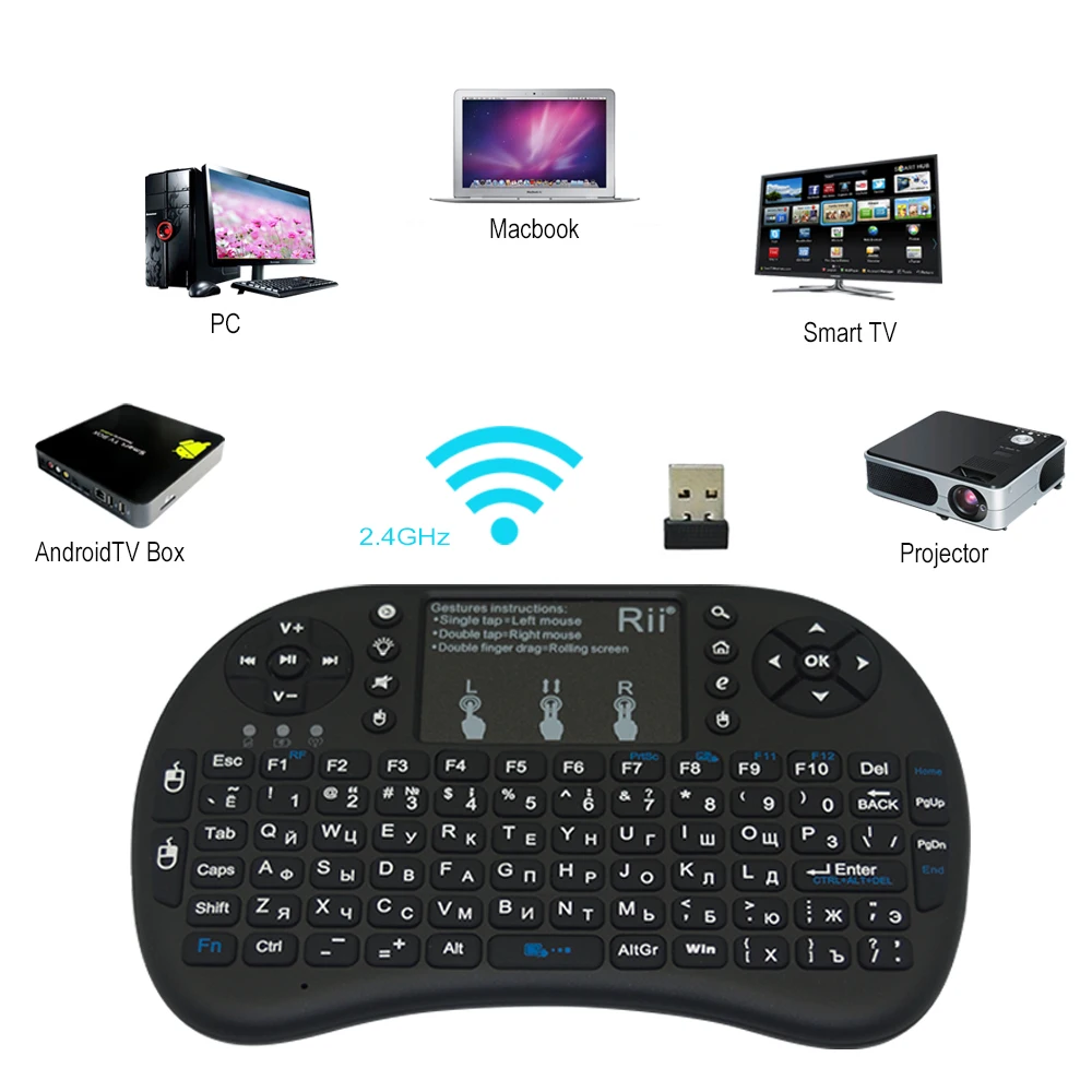 Rii i8 + teclado sem fio Inglês com TouchPad Backlit Mouse Combo para PC HTPC IPTV Android TV Box