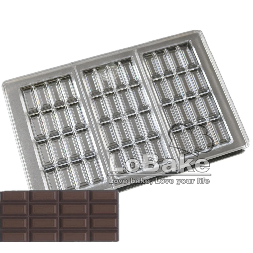 

Latest 3 cavities wider 27.5*17.5*2.4cm unique rectangle cube shape polycarbonate chocolate Mold for mold DIY baking accessories