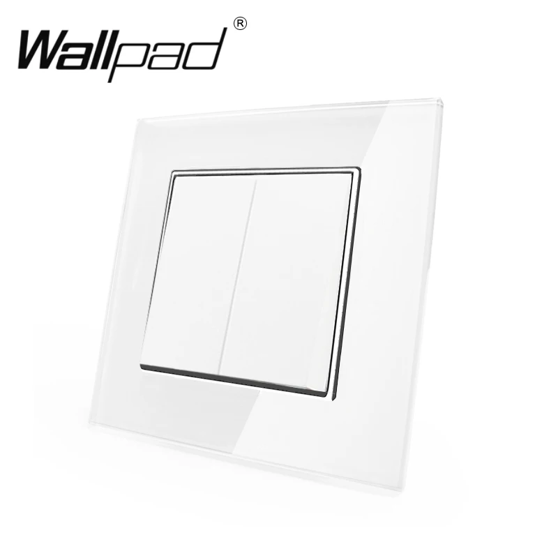 2 Gang 2 Way Switch with Clips Wallpad 110-250V White Glass EU Style 2 Gang 2 Way Double Control Wall Light Switch with Claws