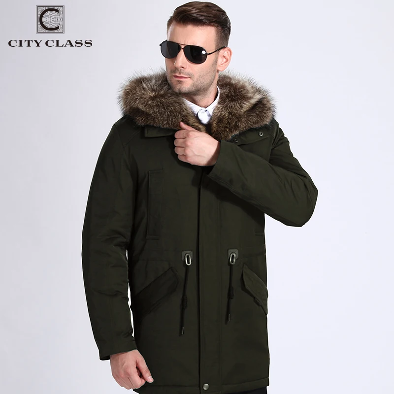 City Class Winter Fur Jacket Men Removable Raccoon Hood Long Parka Mens Casual Jackets and Coats Cotton Fabric Camel Wool 17843