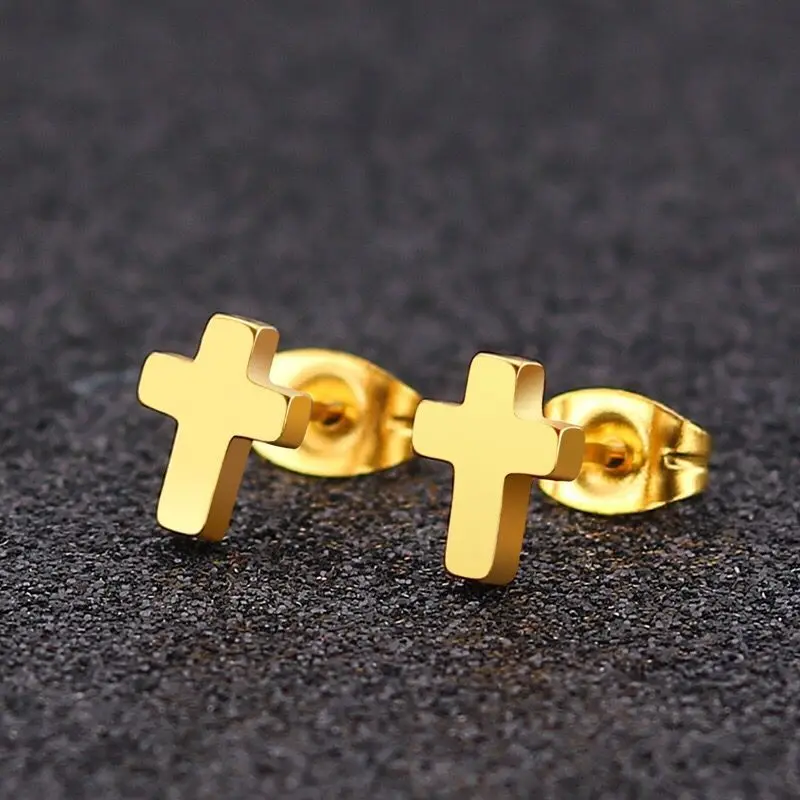 Wholesale Jewelry --Fashion Titanium Steel Small Cross Stud Earrings For Men Women Punk Jewelry - view 5