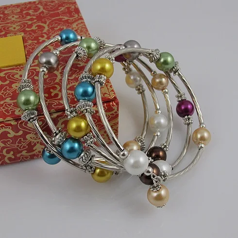 wholesale Elegant jewelry AA 8-9MM Multicolor shell Silvers tube bracelet 5rows 10pcs/lot A1784