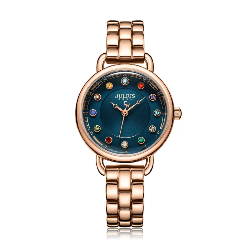 Julius Watch Retro Women Watch Colorful Crystal Dial Casual Bracelet Watch Bohemia Stylish Women Watches Gold Luxury JA-1088