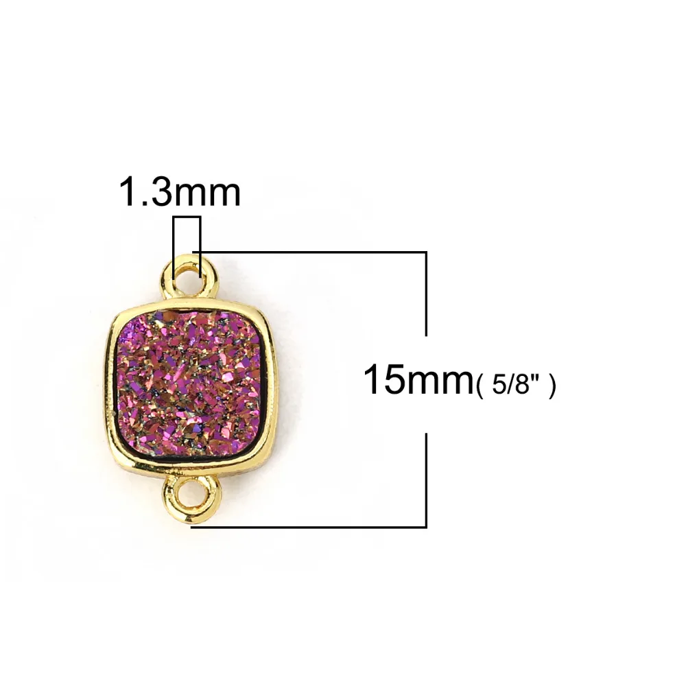 DoreenBeads Copper & Synthetic Quartz Druzy/ Drusy Connectors Rectangle Gold Filled White Colorful Findings 15mm x 10mm, 2 PCs