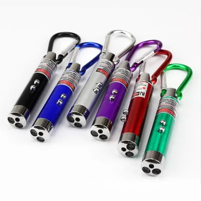 15PCS LED Lazer Pen Color 3 In 1 Mini Laser Pointer 2 LED Flashlight UV Torch With Keychain 1 White LED 1 Laser Beam 1 UV LED