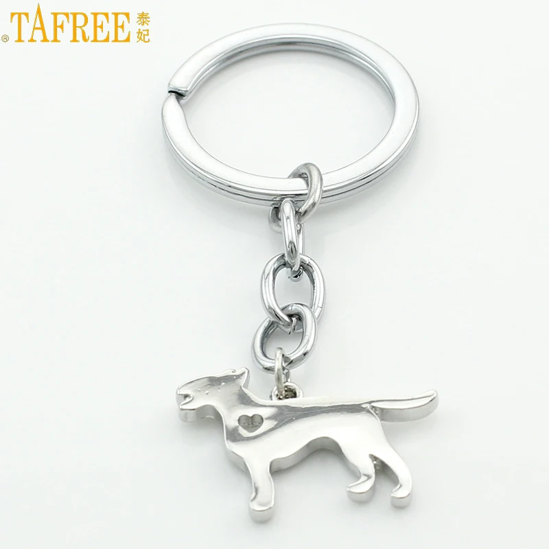 TAFREE vintage fashion Bull Terrier keychain new stainless steel UK pet dog pendant key chain ring holder love dog jewelry SKU20