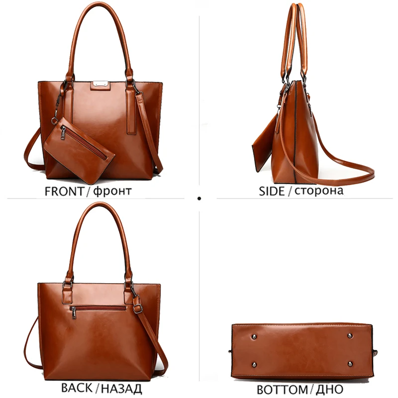 High Quality Oil Wax Leather Handbag Sets for Women Large Capacity Handbag Casual Tote Bag Luxury Handbags Women Bags Designer