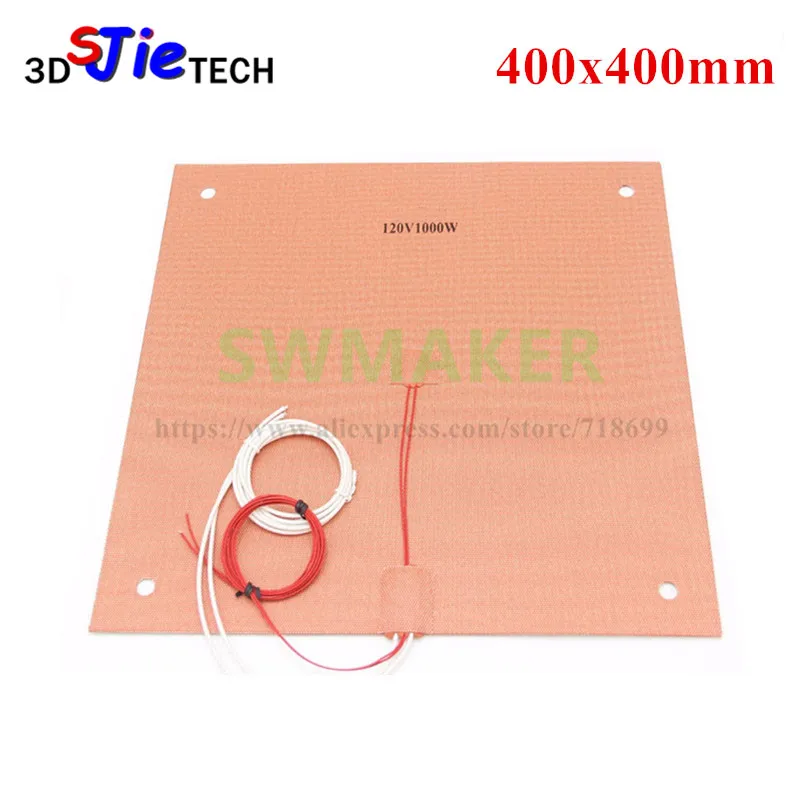 

120/220V 1000W Silicone Heater Heated Bed 400x400mm for Creality CR-10 S4 3D Printer Silicone Heater Pad Bed with Holes